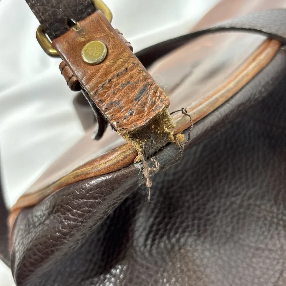 Vtg M. London Two-Tone Brown Pebbled Leather Convertible Backpack Bag Read